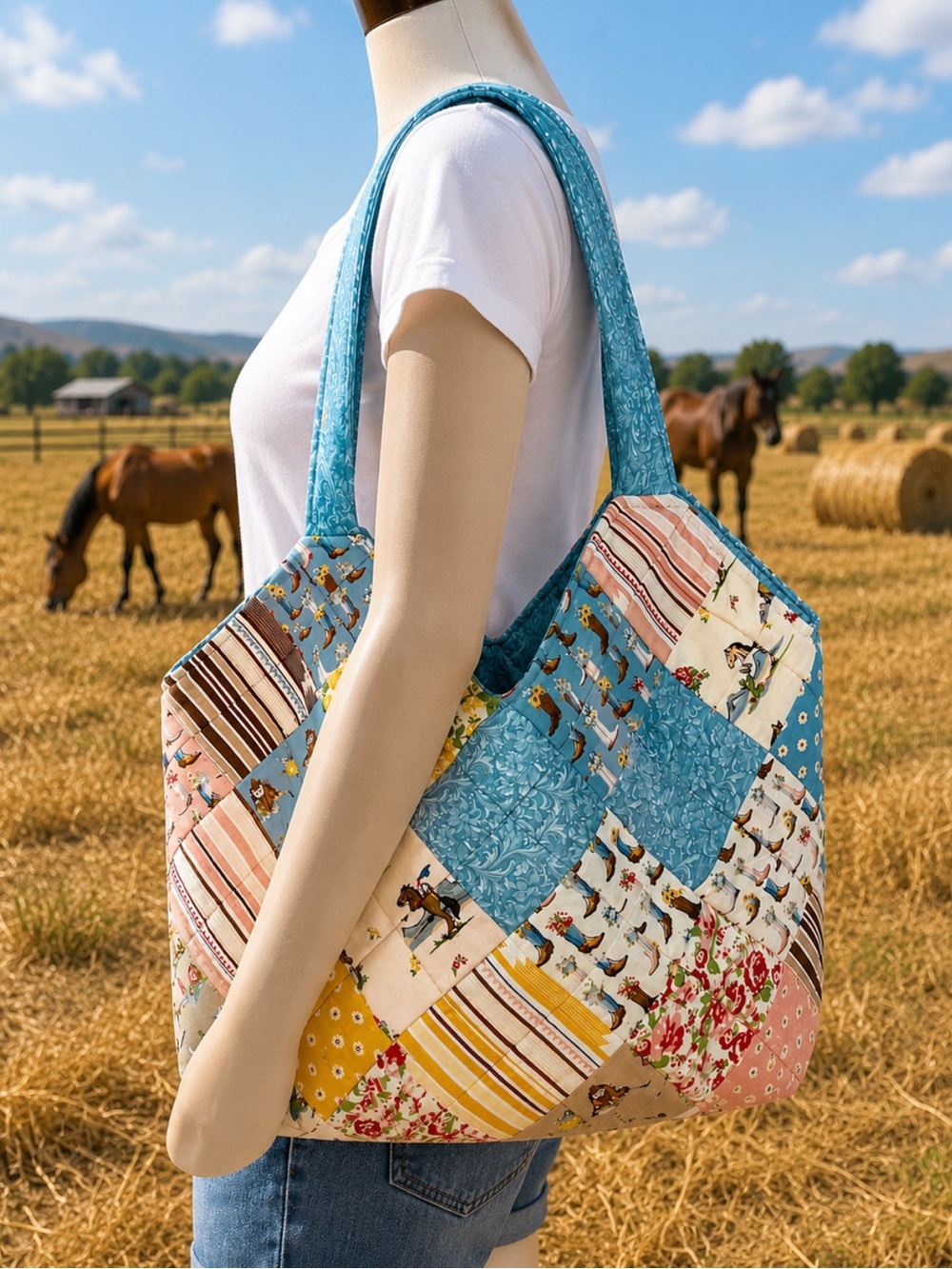 Cowgirl by Riley Blake Fabric Mondo Large Bag. New. Tote  Quilted